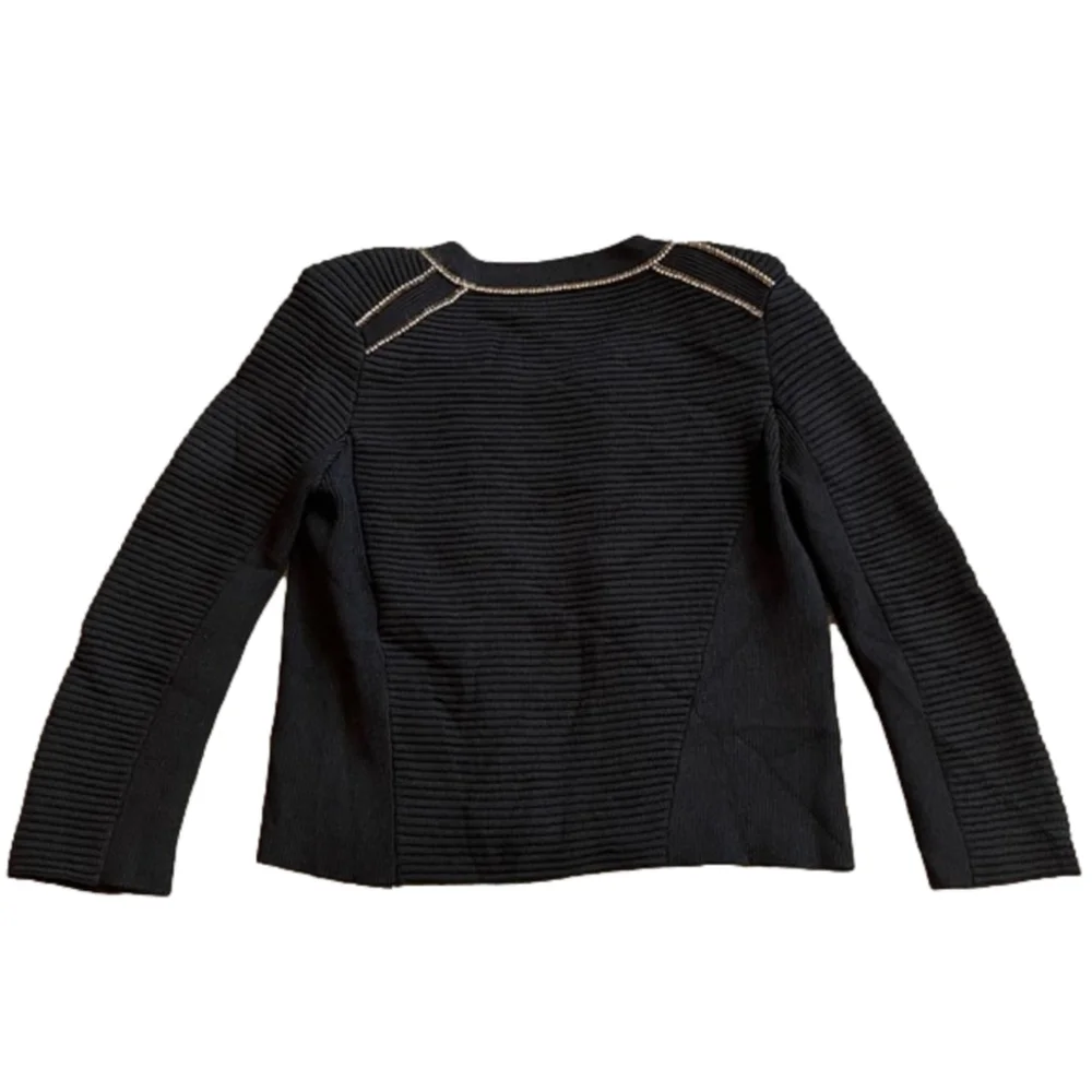 Maje Fine Knit Rhinestone Trim Cardigan Jacket Black Gold French Designer Small - Picture 6 of 16